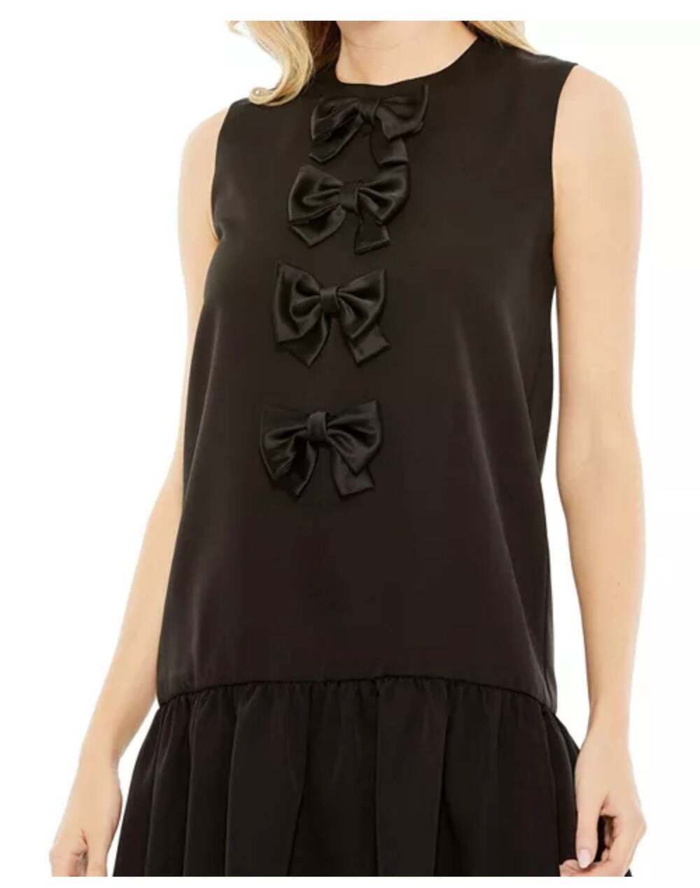 IEENA for MAC DUGGAL Black Bow Front Ruffle Hem Mini Dress